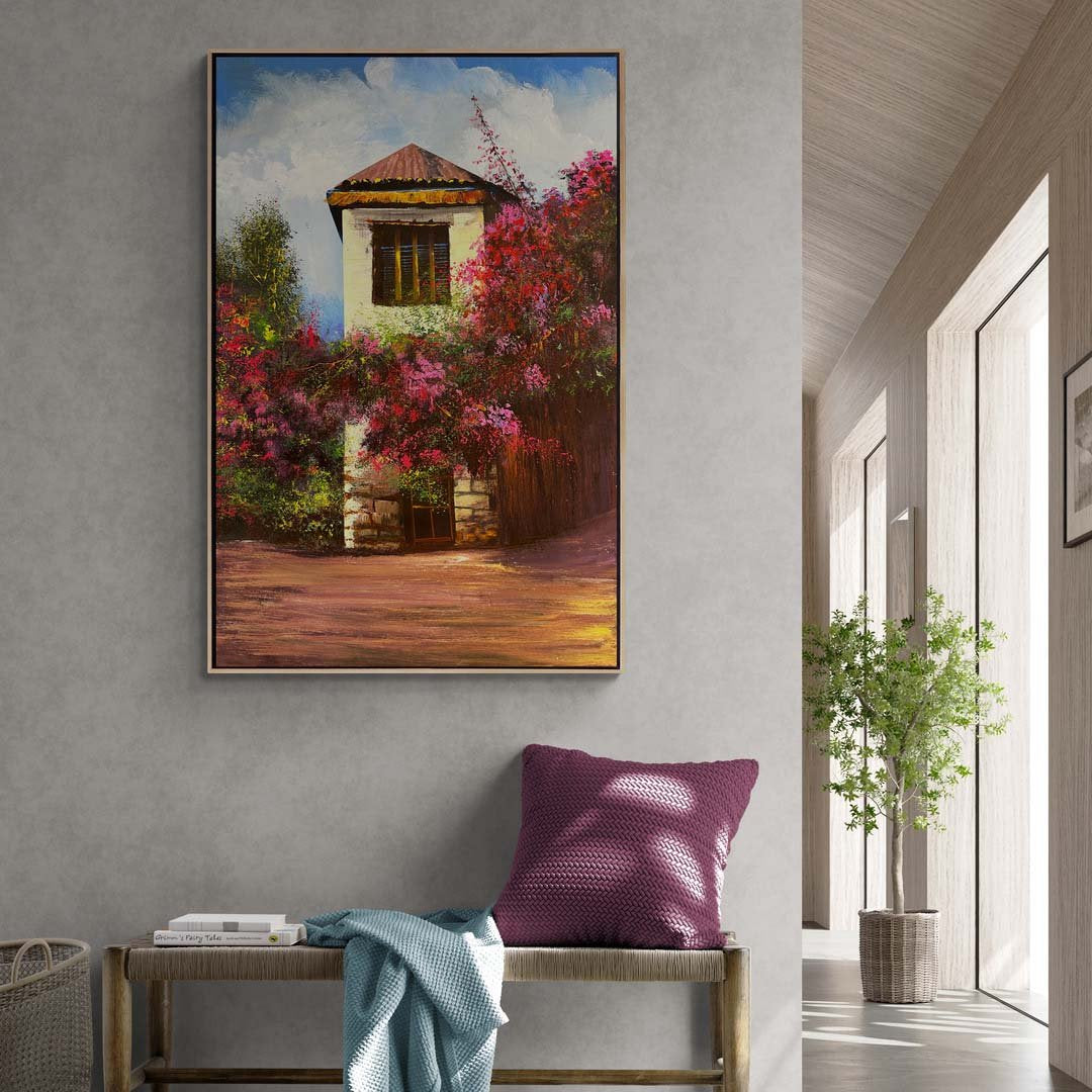 Erguvanların Arasındaki Ev Yağlı Boya Tablosu