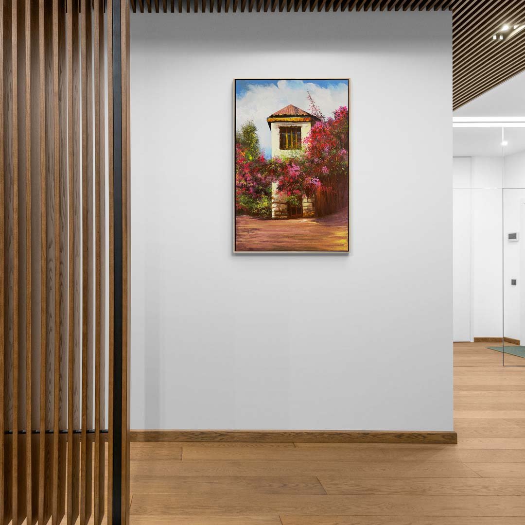 Erguvanların Arasındaki Ev Yağlı Boya Tablosu