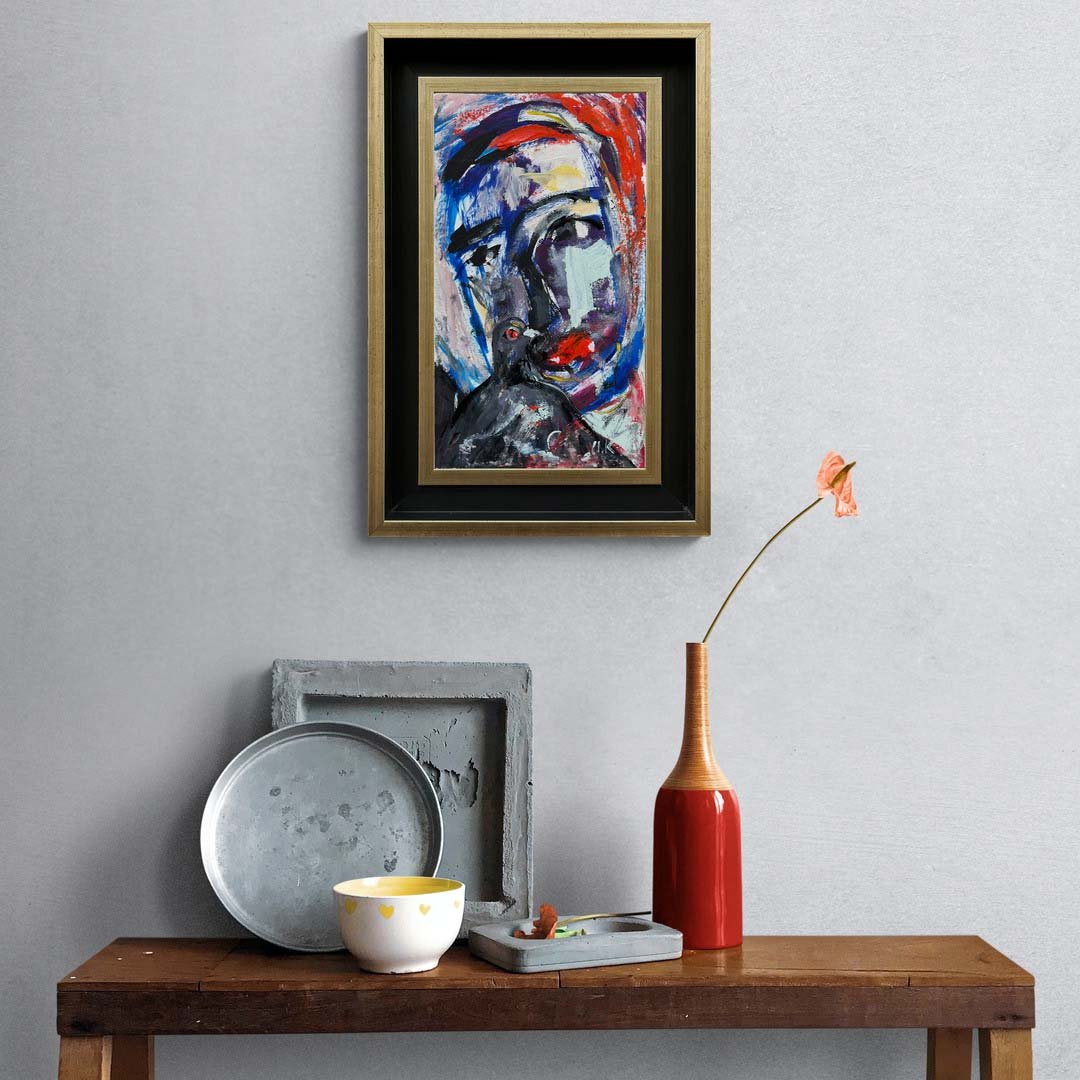 İnsan ve Güvercin Yağlı Boya Tablosu