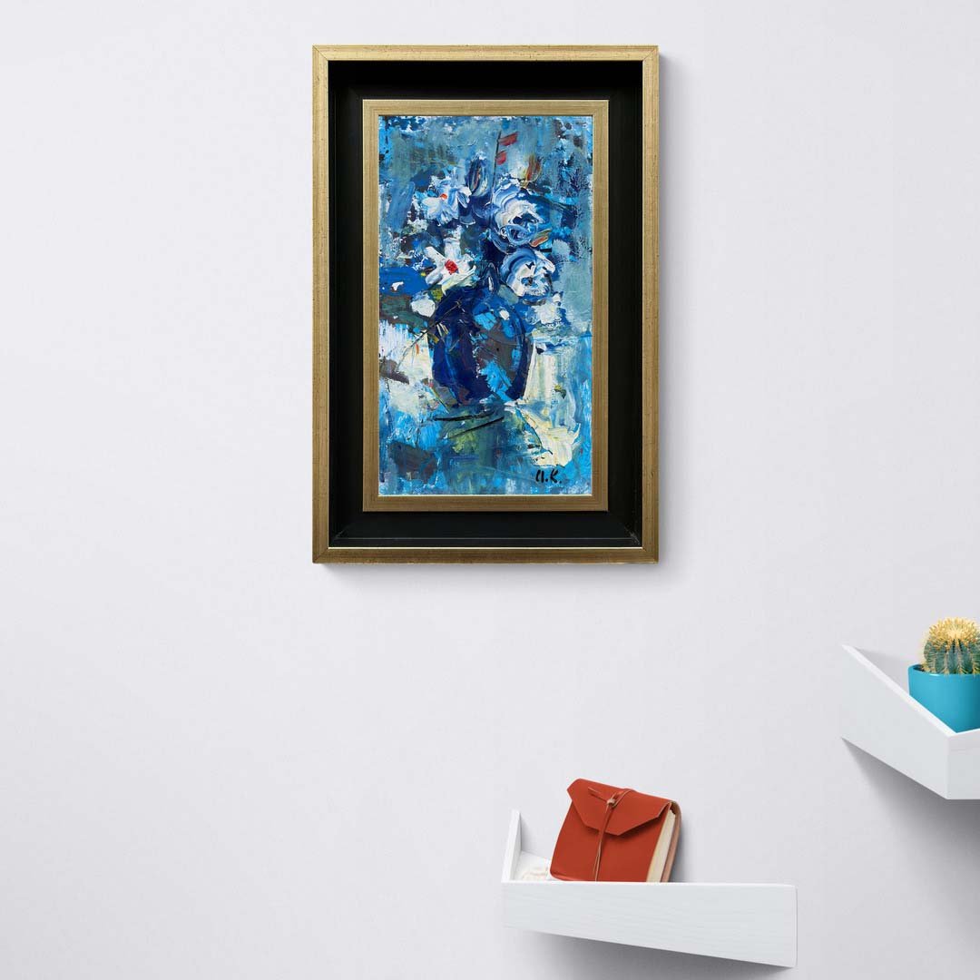 Mavi Vazo Çiçekleri Yağlı Boya Tablosu