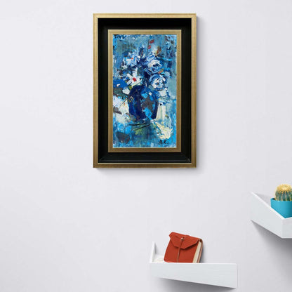 Mavi Vazo Çiçekleri Yağlı Boya Tablosu
