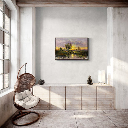 Ormanın Gün Sonu Yansımaları Yağlı Boya Tablosu