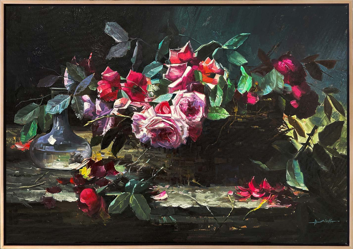 Pembe Gül Sessizliği Yağlı Boya Tablosu