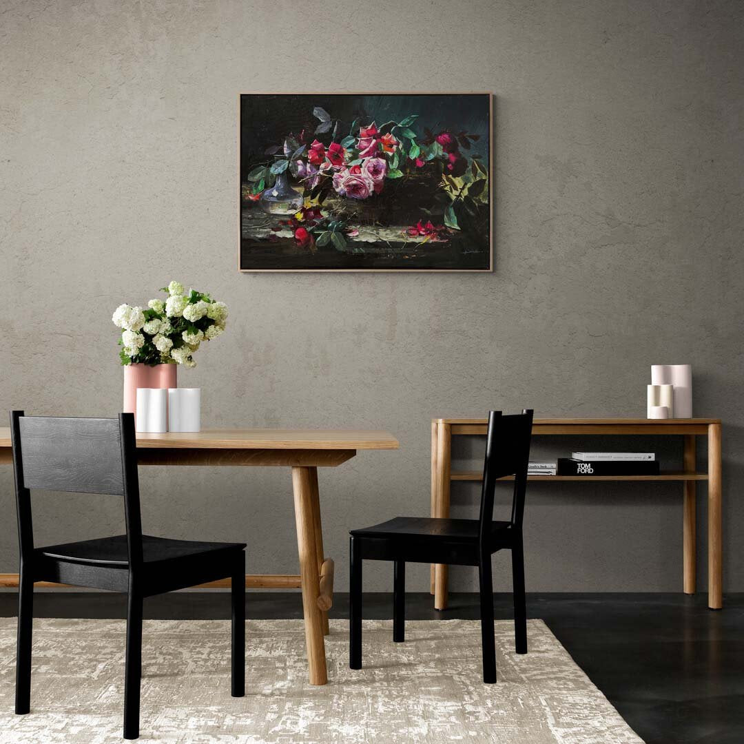 Pembe Gül Sessizliği Yağlı Boya Tablosu
