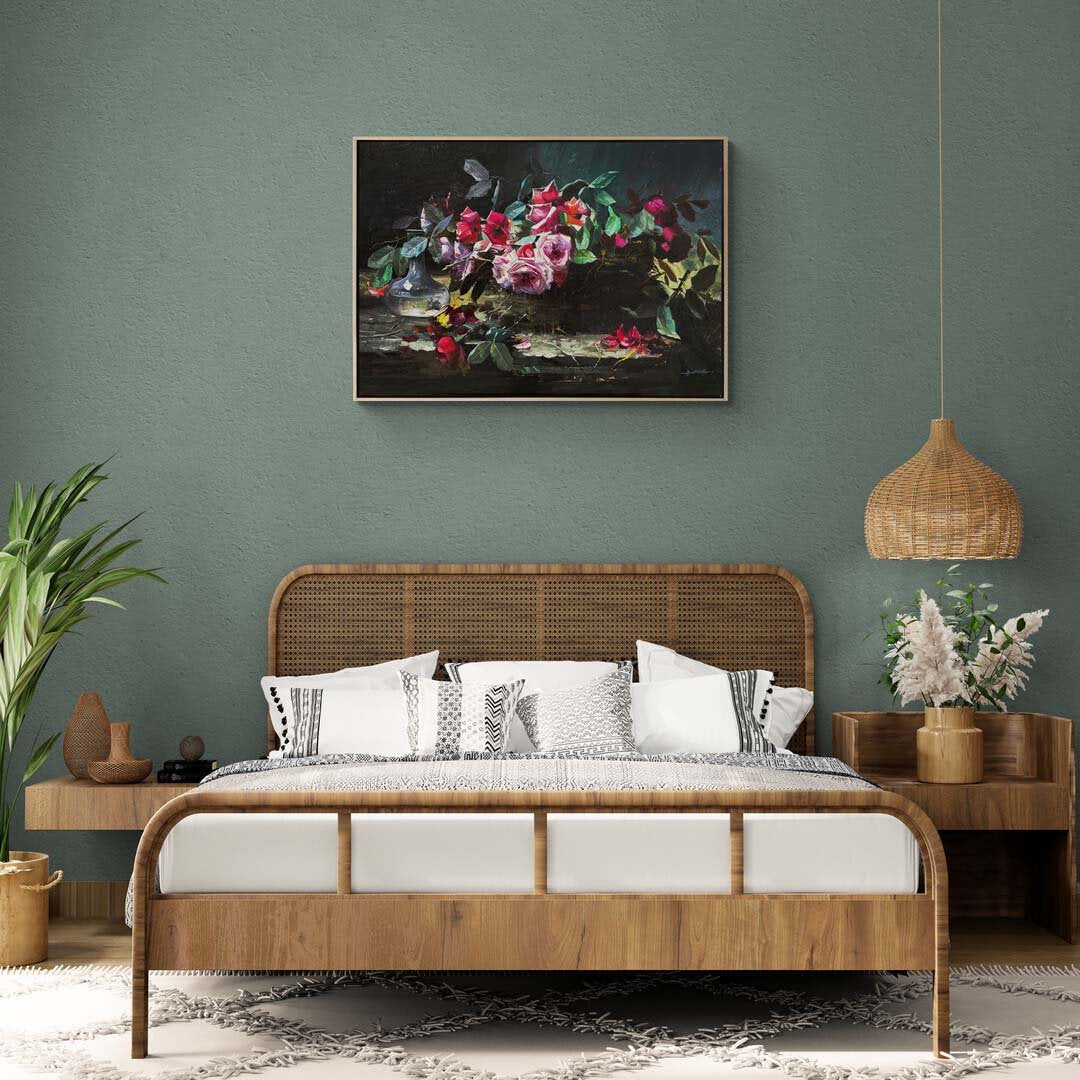 Pembe Gül Sessizliği Yağlı Boya Tablosu