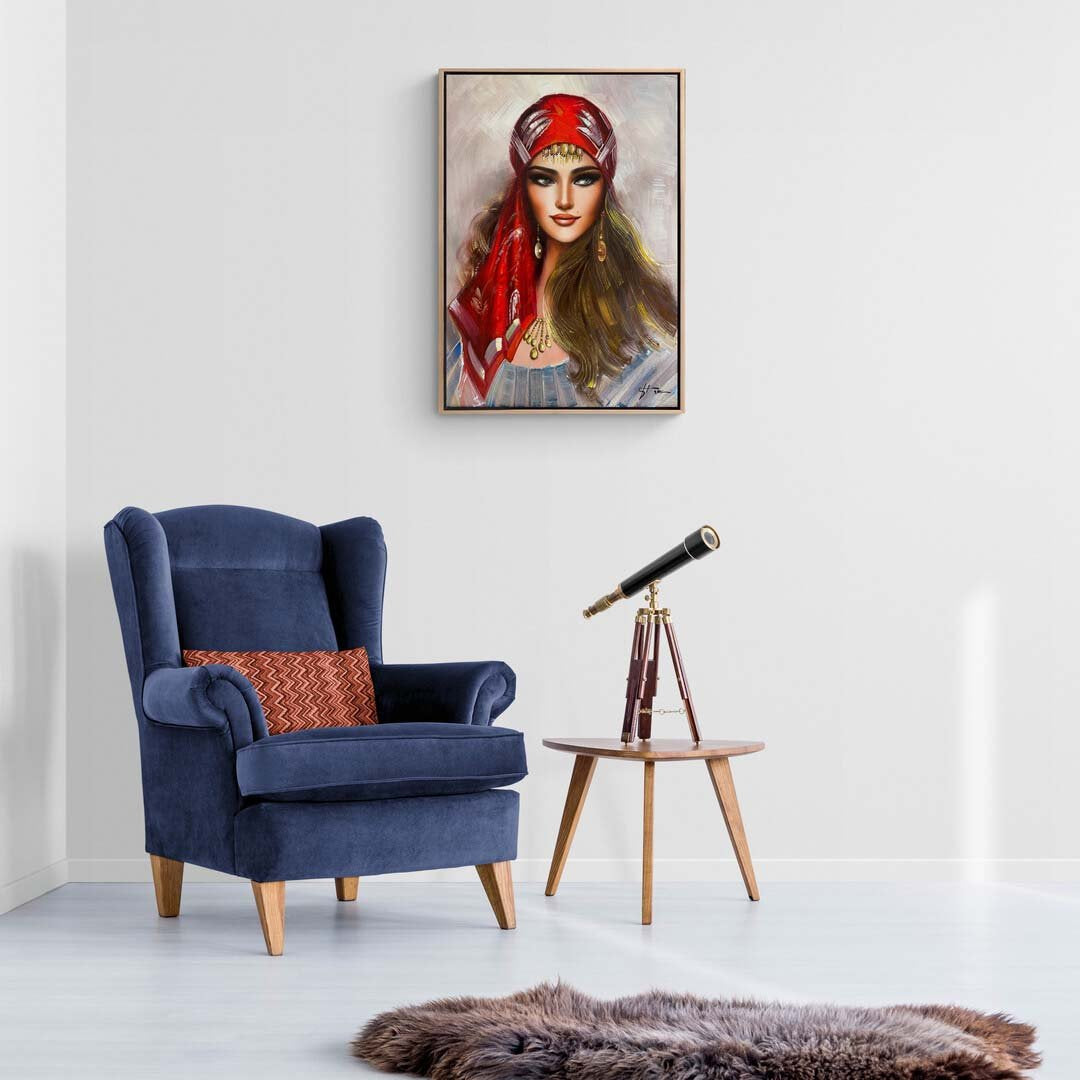 Kırmızı Yazmalı Acem Kızı Yağlı Boya Tablosu