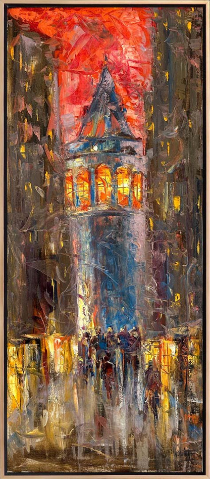 Galata'nın Gece Işıkları Yağlı Boya Tablosu