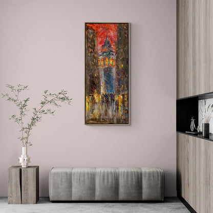 Galata'nın Gece Işıkları Yağlı Boya Tablosu