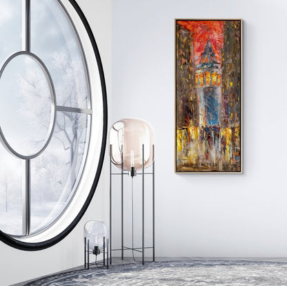 Galata'nın Gece Işıkları Yağlı Boya Tablosu