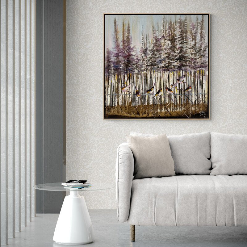 Karla Kaplı Ormanlarda Kuşlar Yağlı Boya Tablosu