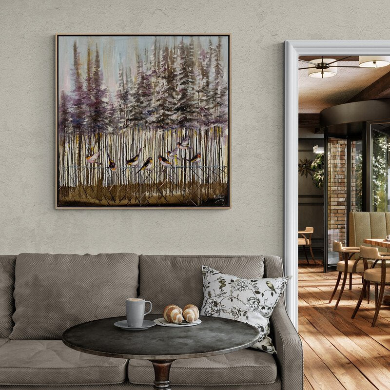 Karla Kaplı Ormanlarda Kuşlar Yağlı Boya Tablosu