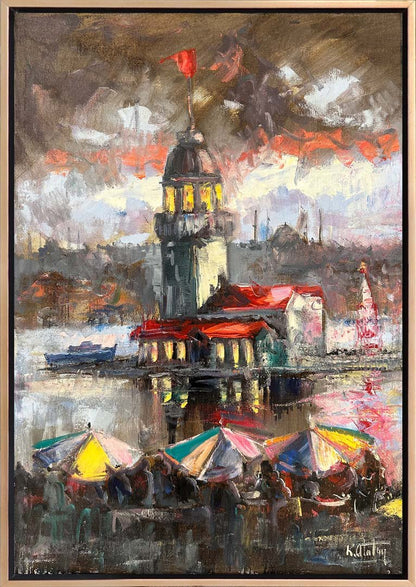 Kız Kulesi'nin Sessiz Konukları Yağlı Boya Tablosu