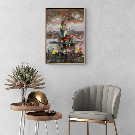 Kız Kulesi'nin Sessiz Konukları Yağlı Boya Tablosu