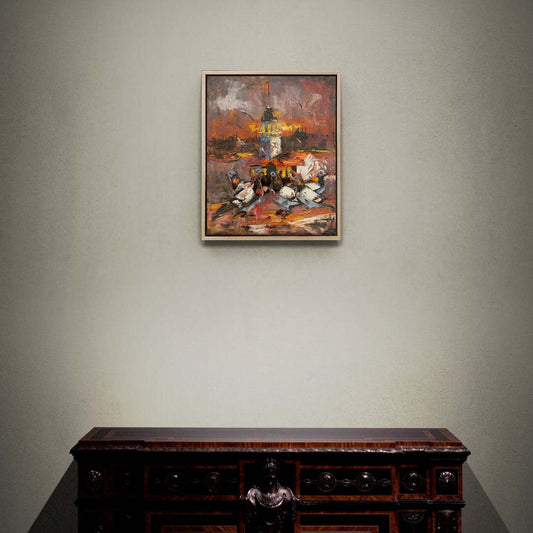 Kız Kulesi ve Kanatlı Dostları Yağlı Boya Tablosu