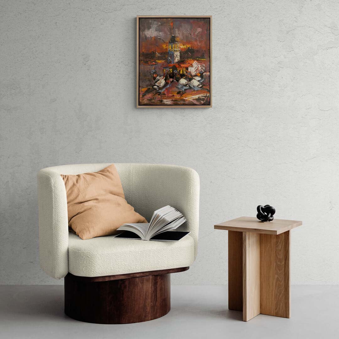 Kız Kulesi ve Kanatlı Dostları Yağlı Boya Tablosu