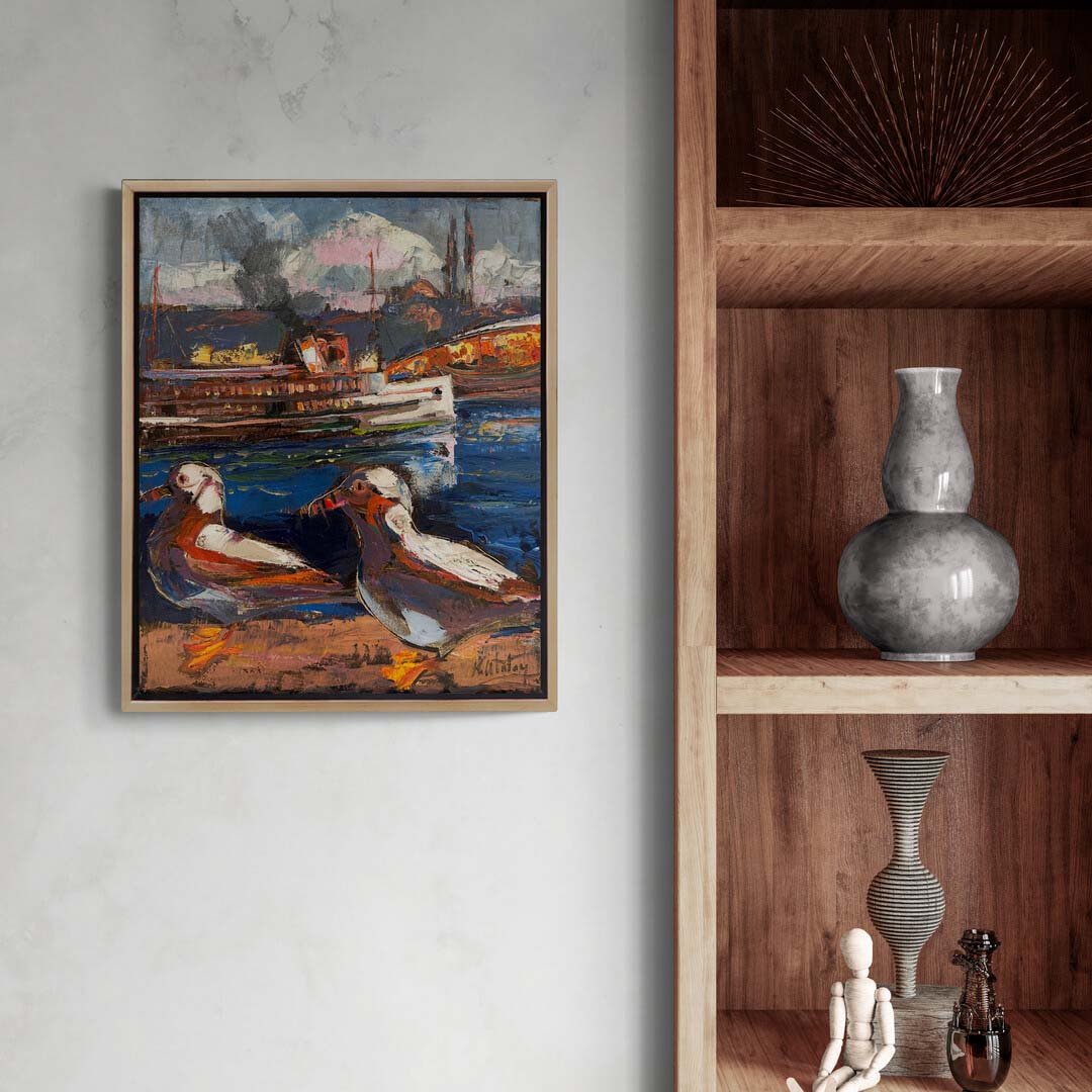 Kuşların Bakışıyla Geminin Geçişi Yağlı Boya Tablosu