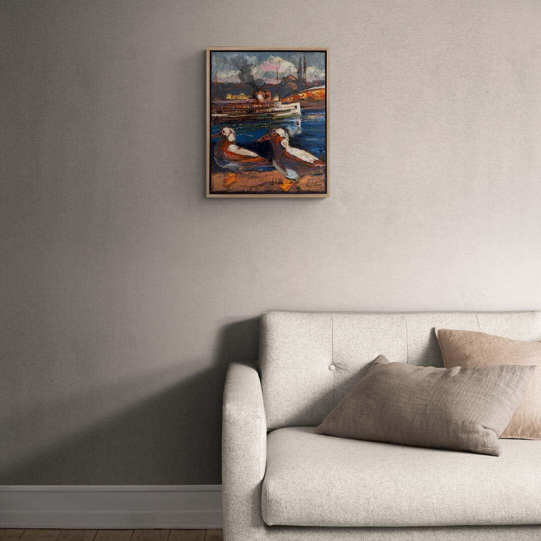 Kuşların Bakışıyla Geminin Geçişi Yağlı Boya Tablosu