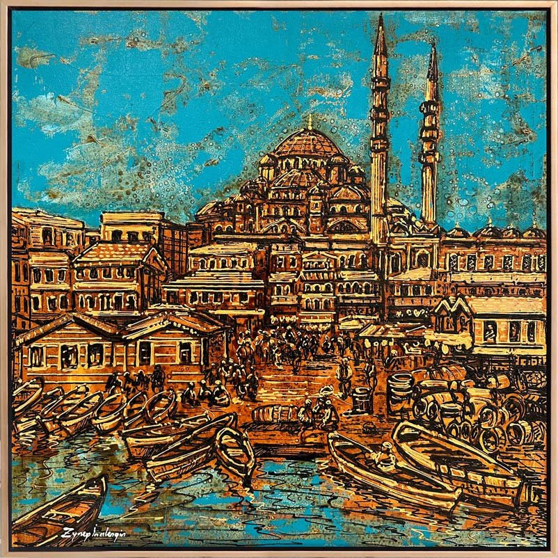 Yeni Cami Önündeki Eski Balıkçılar Yağlı Boya Tablosu