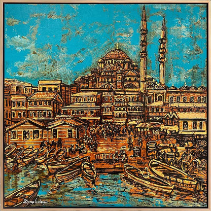 Yeni Cami Önündeki Eski Balıkçılar Yağlı Boya Tablosu