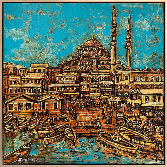 Yeni Cami Önündeki Eski Balıkçılar Yağlı Boya Tablosu