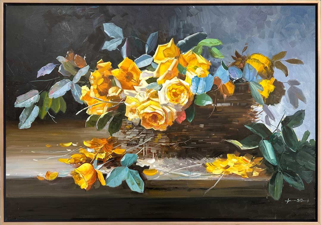 Sepette Sarı Güller Yağlı Boya Tablosu