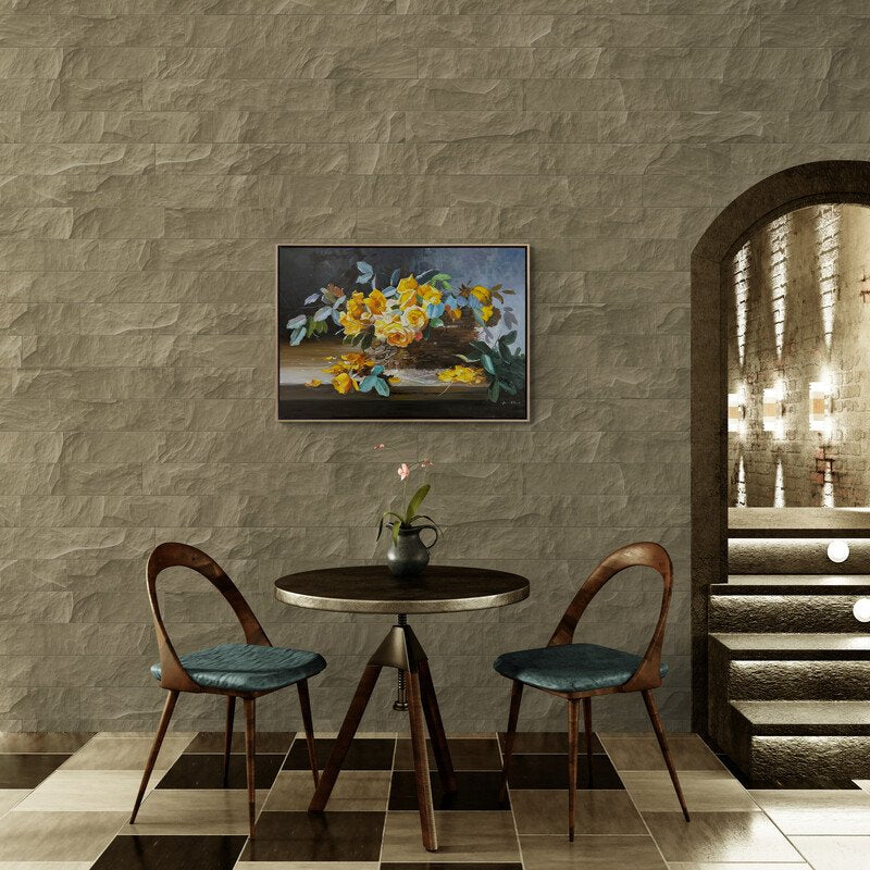 Sepette Sarı Güller Yağlı Boya Tablosu