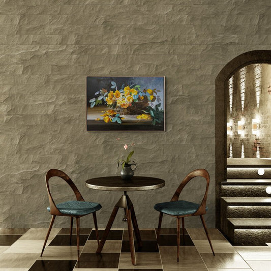 Sepette Sarı Güller Yağlı Boya Tablosu