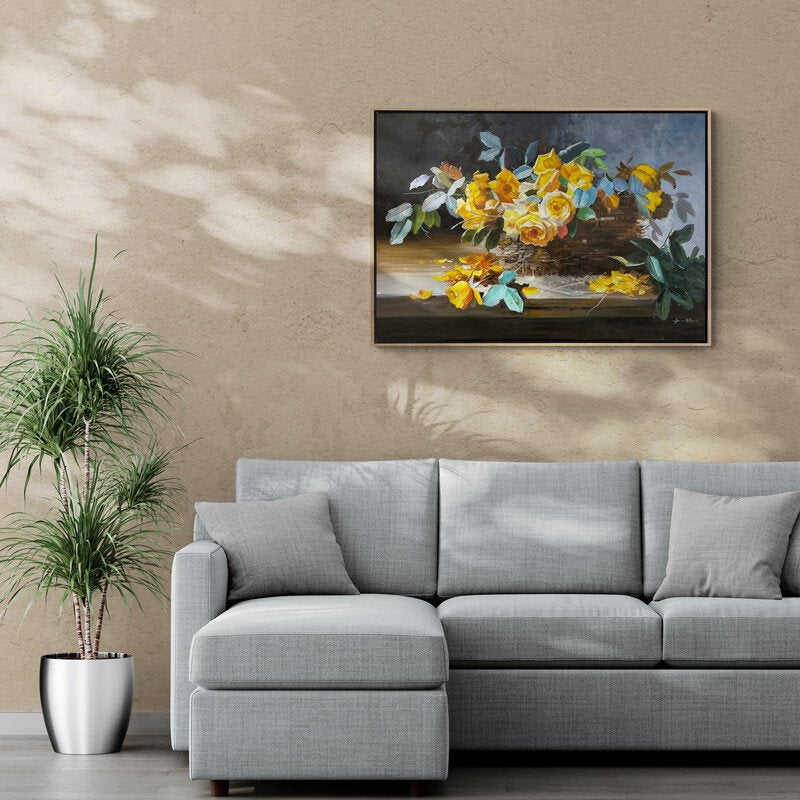 Sepette Sarı Güller Yağlı Boya Tablosu