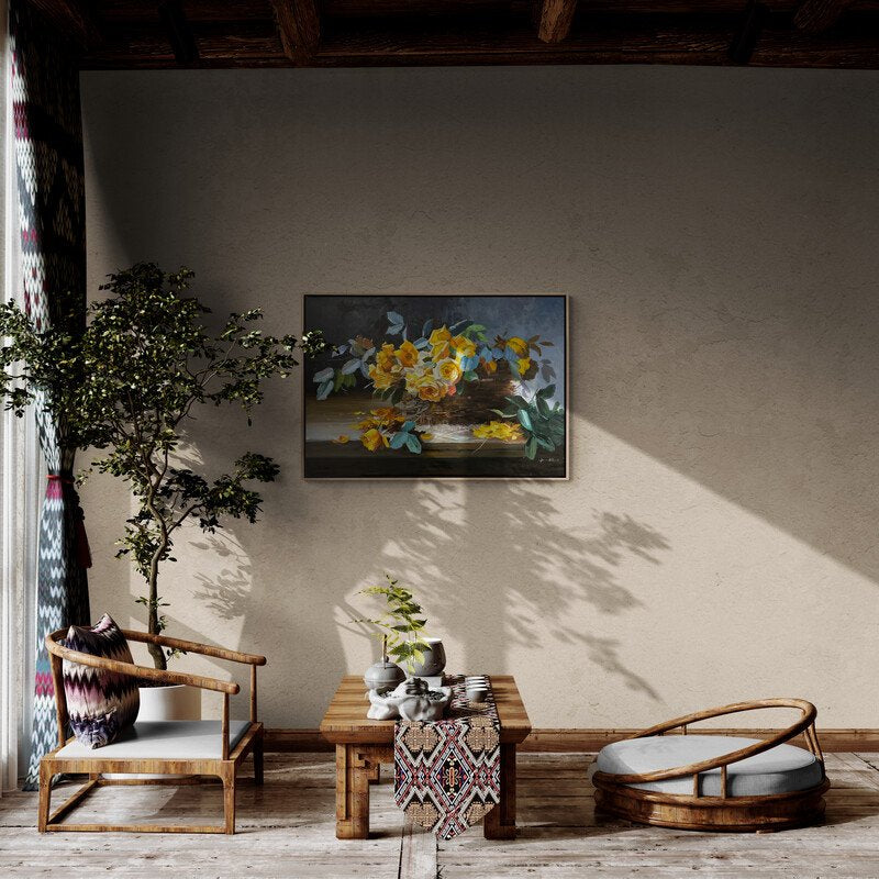 Sepette Sarı Güller Yağlı Boya Tablosu