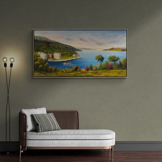 Boğaz ve Deniz Manzarası Yağlı Boya Tablosu