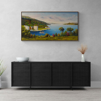 Boğaz ve Deniz Manzarası Yağlı Boya Tablosu