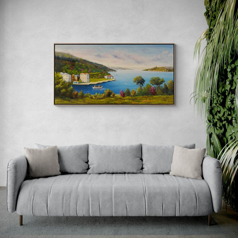 Boğaz ve Deniz Manzarası Yağlı Boya Tablosu