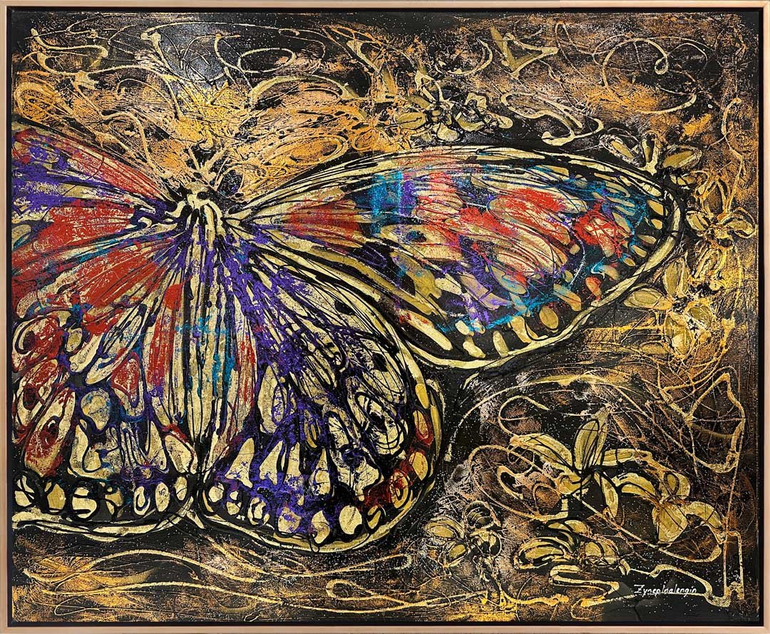 Kelebeğin Renkli Kanatları Yağlı Boya Tablosu