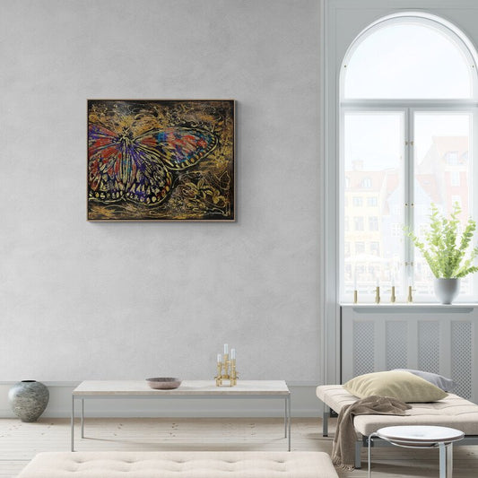 Kelebeğin Renkli Kanatları Yağlı Boya Tablosu