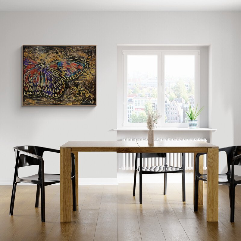 Kelebeğin Renkli Kanatları Yağlı Boya Tablosu