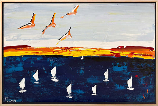 Denizin Kucağında Soyut Kanatlar Yağlı Boya Tablosu