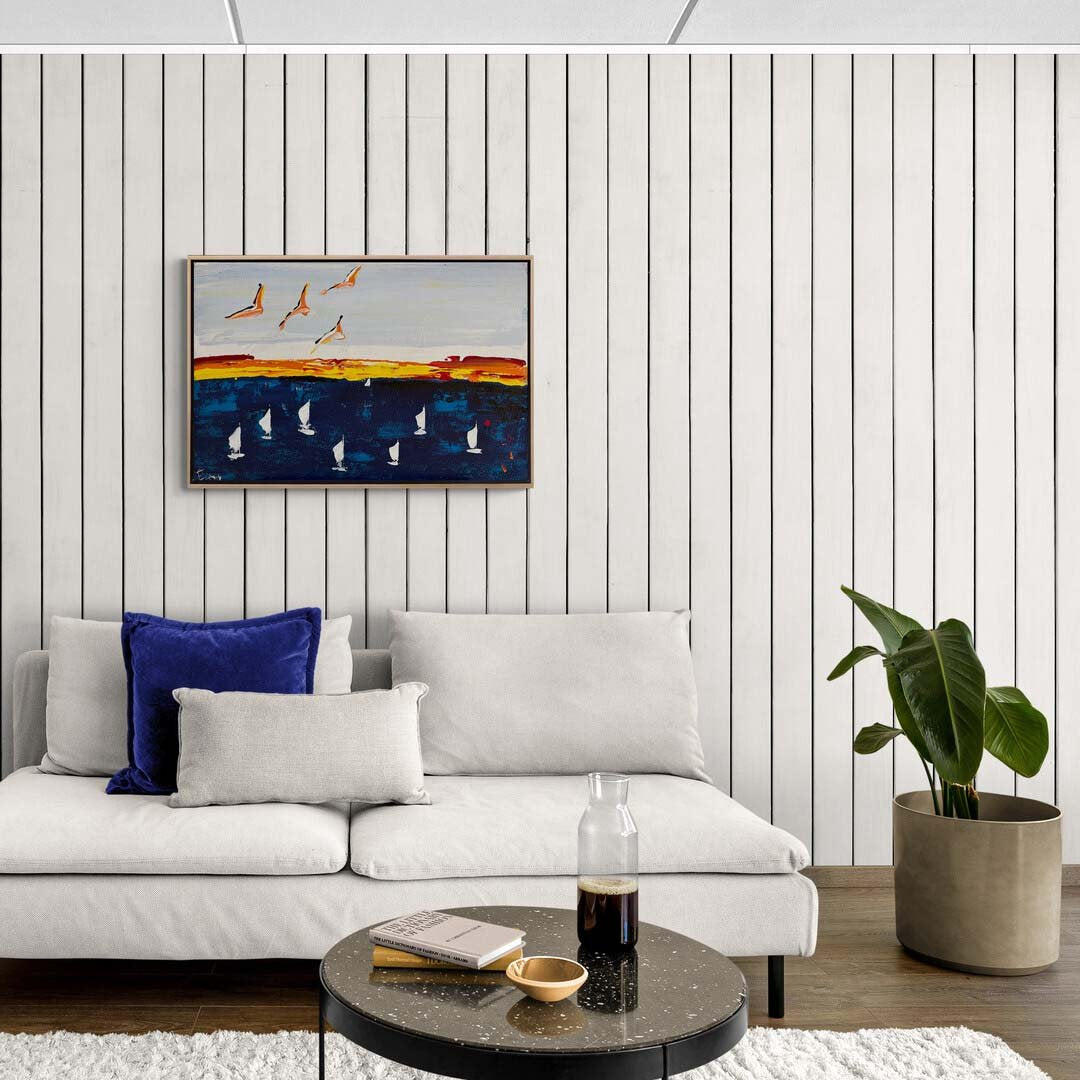 Denizin Kucağında Soyut Kanatlar Yağlı Boya Tablosu