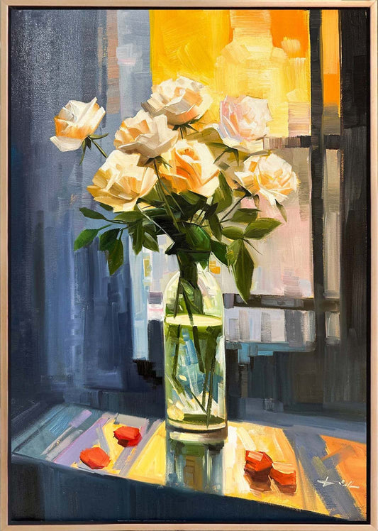 Pencere Önündeki Güller Yağlı Boya Tablosu