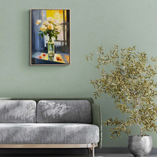 Pencere Önündeki Güller Yağlı Boya Tablosu