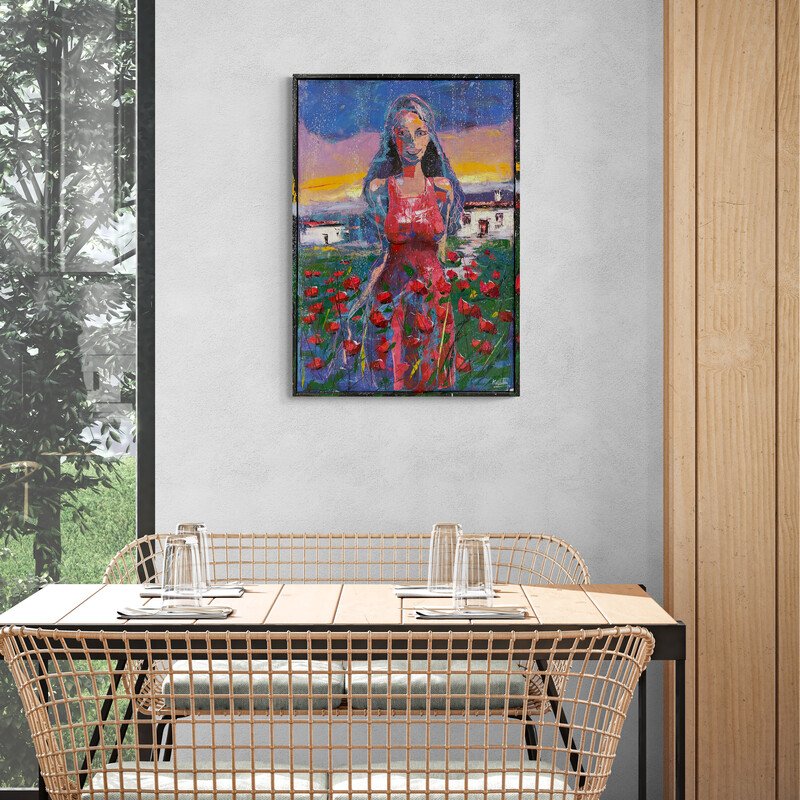 Gelinciklerin Renkli Görünümü Yağlı Boya Tablosu