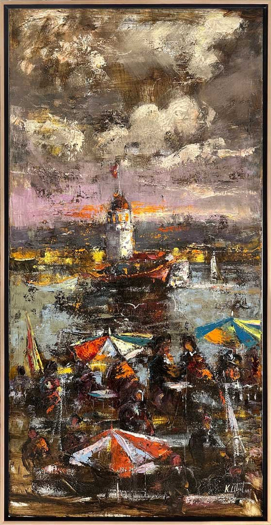 Kız Kulesi'nin Gölgesinde Yağlı Boya Tablosu