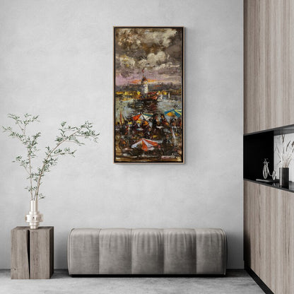 Kız Kulesi'nin Gölgesinde Yağlı Boya Tablosu