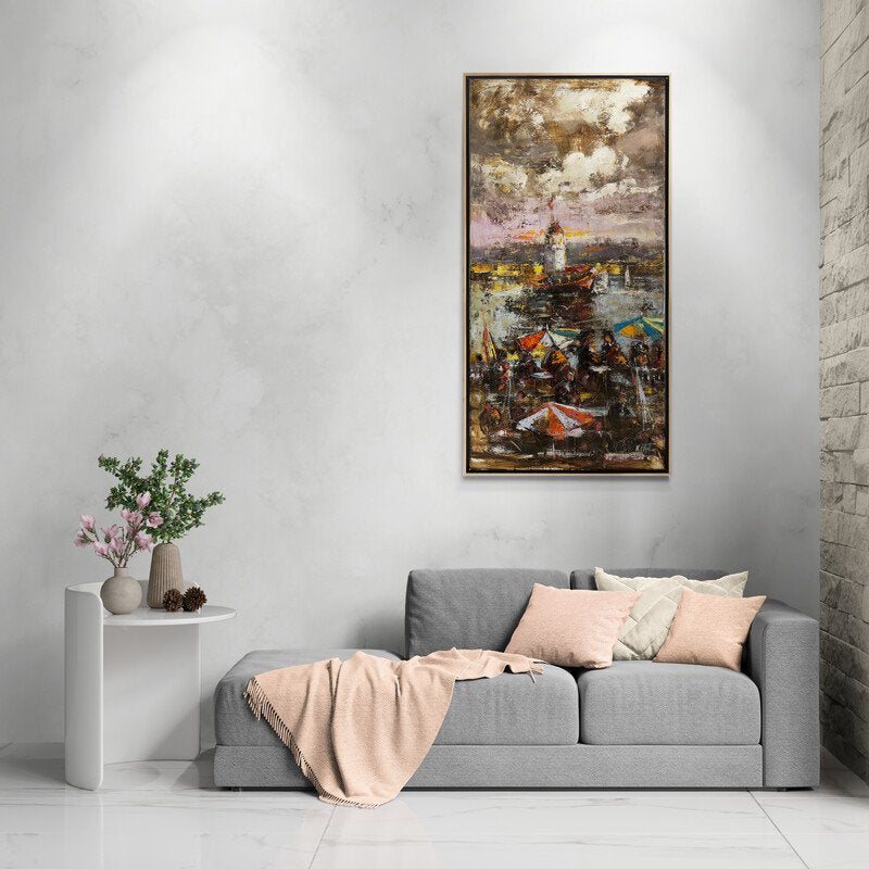 Kız Kulesi'nin Gölgesinde Yağlı Boya Tablosu