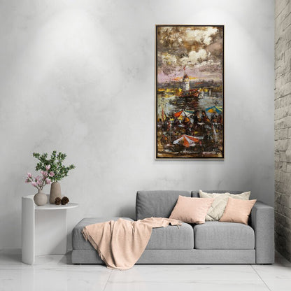 Kız Kulesi'nin Gölgesinde Yağlı Boya Tablosu