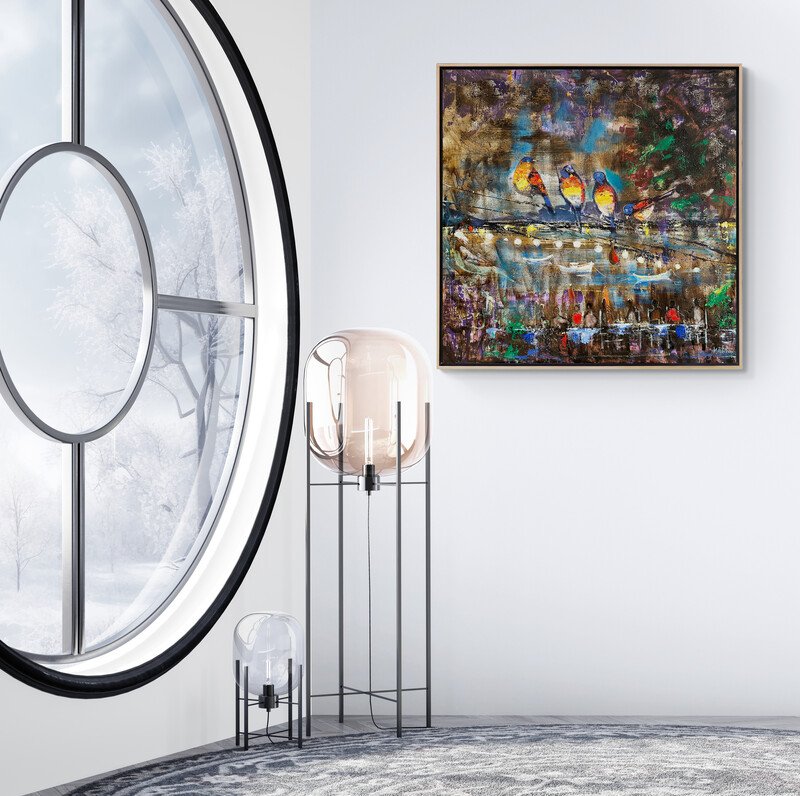 Kuşlu Çay Bahçesi Yağlı Boya Tablosu