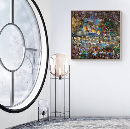 Kuşlu Çay Bahçesi Yağlı Boya Tablosu