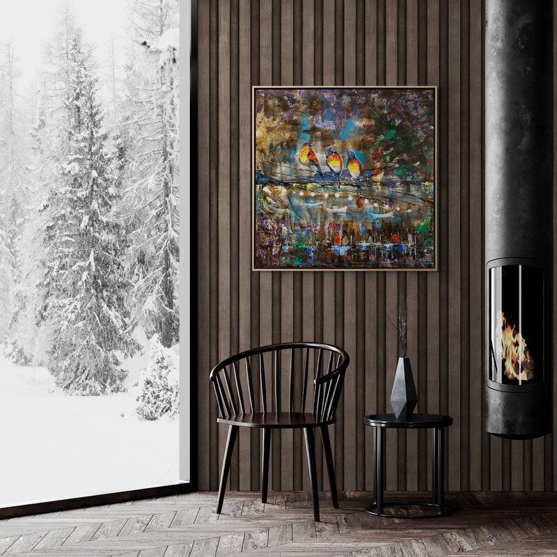 Kuşlu Çay Bahçesi Yağlı Boya Tablosu