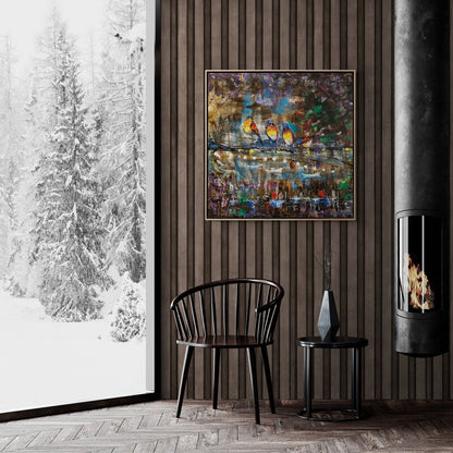 Kuşlu Çay Bahçesi Yağlı Boya Tablosu