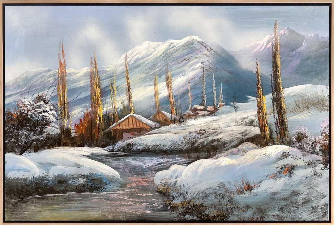 Karla Süslenmiş Doğa Yağlı Boya Tablosu
