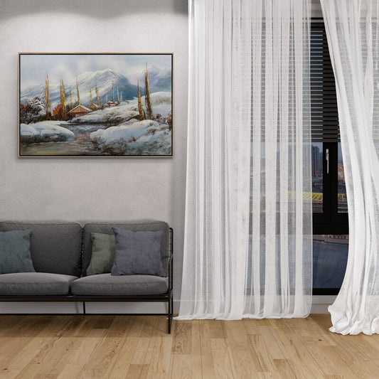 Karla Süslenmiş Doğa Yağlı Boya Tablosu